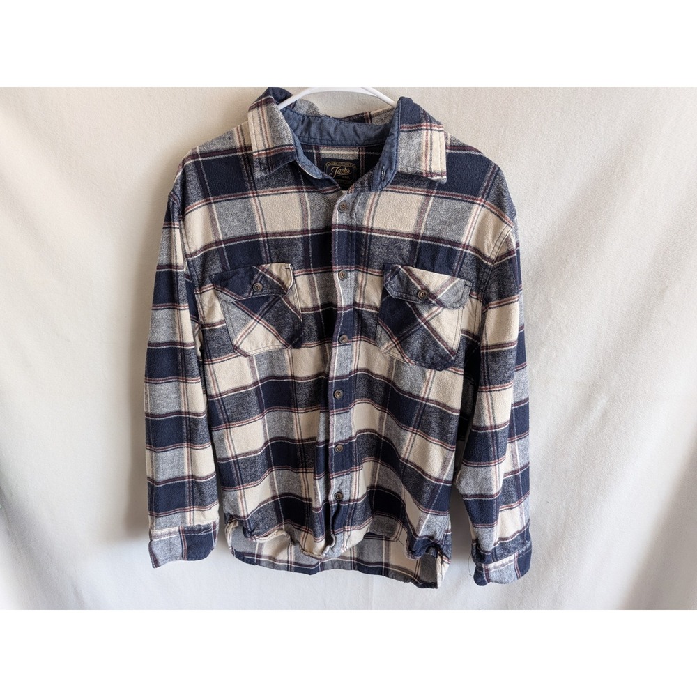 Jachs MFG Heritage Flannel Shirt Mens Large Navy Blue Cream Plaid Button Down